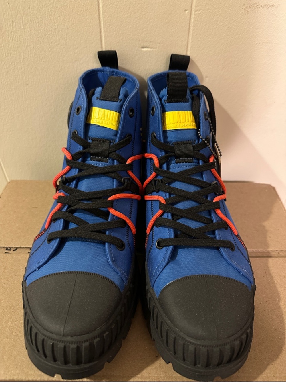 Palladium Blue High-Top Sneakers with Black Toe and Orange Accents